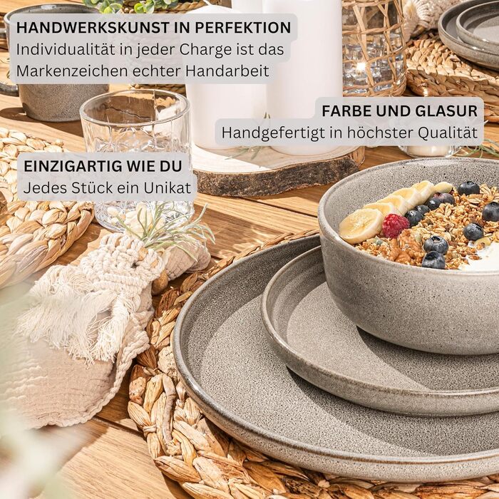 Набір тарілок SÄNGER Kairo Clay (6 шт.) | Тарілки для пасти з кераміки, 800 мл | Стійкі до подряпин, підходять для миття в посудомийній машині та мікрохвильовій печі