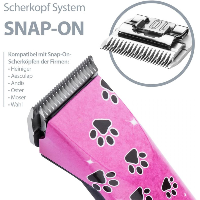 Набір для стрижки собак EHASO HEINIGER Profi Saphir: акумуляторна машинка, насадки, миска (рожевий)