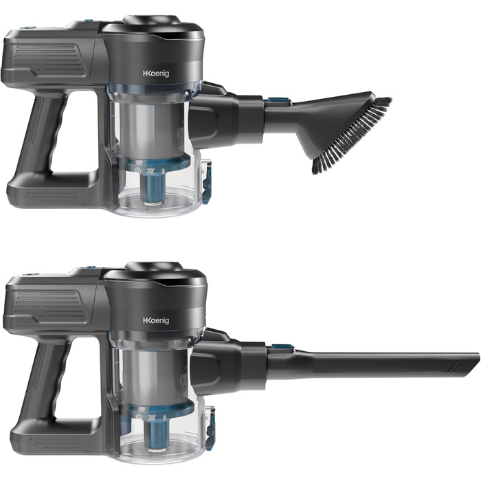 Акумуляторний пилосос H.Koenig UP600 PowerClean 22.2V: 3-в-1, LED-щітка, 40 хв роботи, 150 Вт, 2 швидкості, видалення шерсті тварин (блакитний)