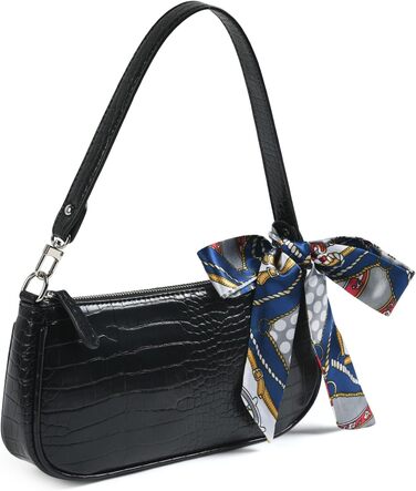 Сумка жіноча через плече міні, вінтажна, ретро стиль, чорна, з тисненням під крокодила. Маленька сумка-бохо для дівчат