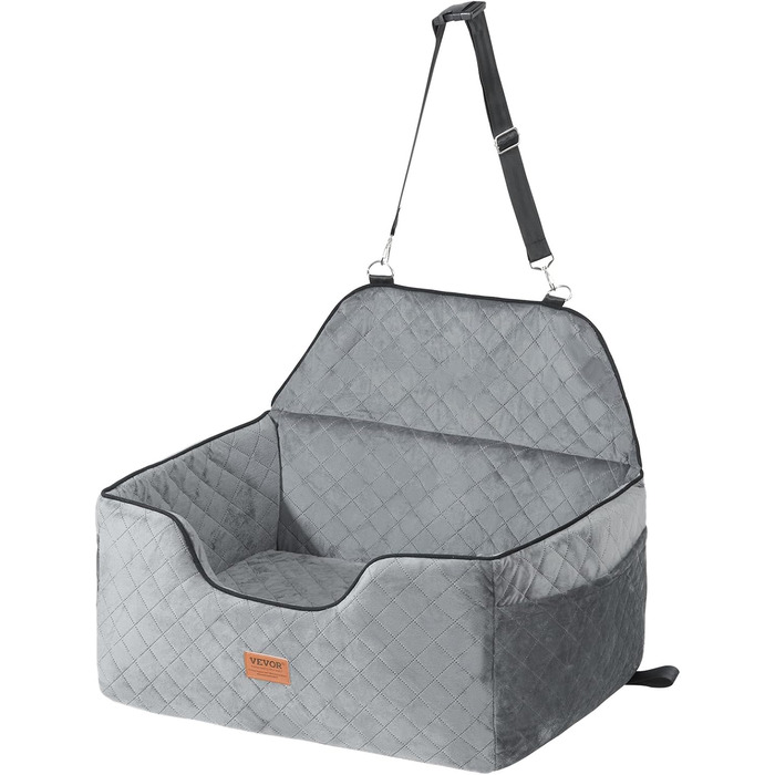 Автокрісло для собак VEVOR, підвищення для собак у машину з кишеню для зберігання, автокрісло для домашніх тварин з прикріпленою страхувальною лінією, губчаста подушка, автоліжко для собак середніх та великих порід до 25 кг (Сірий, Large)