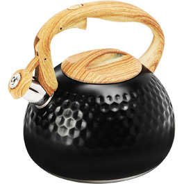 Чайник-свисток Foedo з нержавіючої сталі з дерев'яною текстурою, 3.2 л, для чаю, кави та молока, класичний дизайн, червоний (Чорний-6)