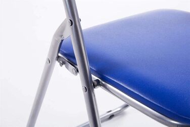 CLP Folding Chair Felix I Padded Folding Chair with Faux Leather Upholstery, Color: (Blue/Silver)