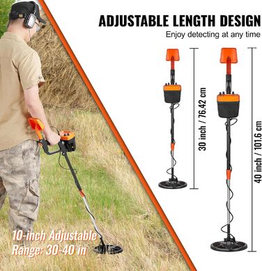 Металошукач VEVOR Profi: 30 см котушка, 7 режимів, IP68 (глибина занурення до 3 м), для пошуку золота, регульована ручка, Bluetooth-гарнітура, прецизійний детектор (20,3 см)