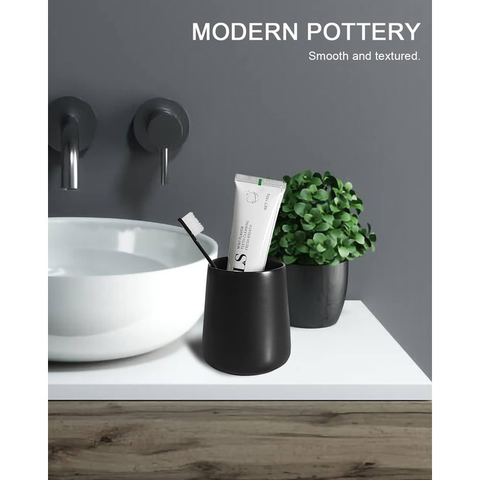 Toothbrush Holder, Matte Black, 2 Pieces, Ceramic Toothbrush Holder, Toothbrush and Toothpaste Organizer for Bathroom, Home Decoration, Countertop, Dresser