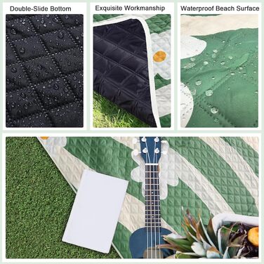 LARUTAN Beach Blanket, Waterproof, Machine Washable, Portable Picnic Blanket with Shoulder Strap - for Beach Days & Picnics Versailles Daisy 200 x 200 cm