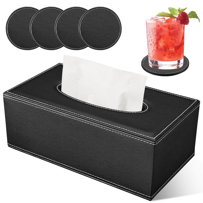 Склянка для серветок, органайзер для тканинних серветок, чорний, 25x13,5x9,5 см (з 4 підставками в подарунок)