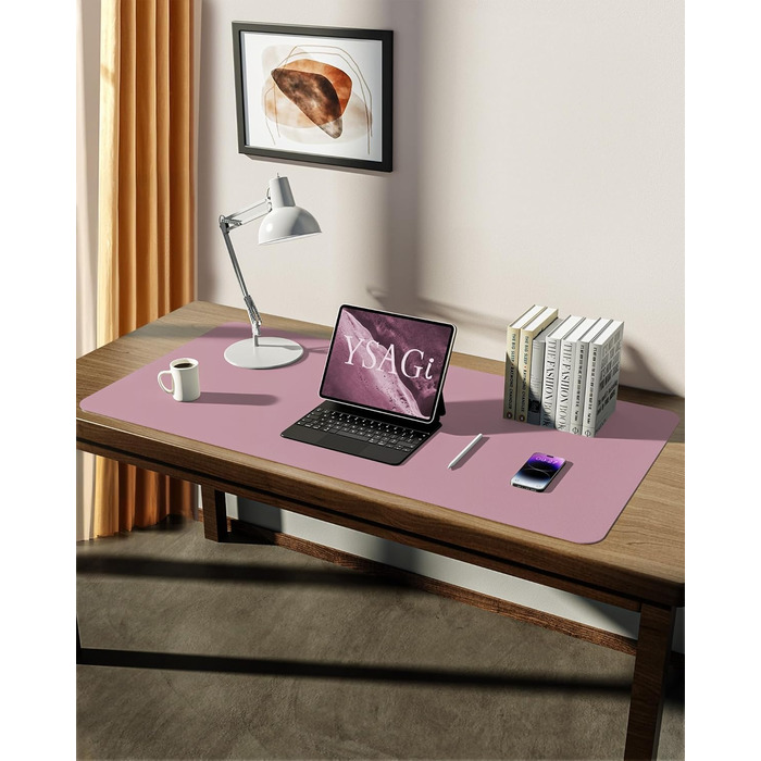 Килимок для миші та столу YSAGi Premium, шкіряний, 90x43 см, фіолетовий (Mauve) для офісу та дому