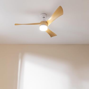 Стельовий вентилятор Cecotec EnergySilence Aero 5280 LightWood з LED підсвіткою 18W, 132 см, DC мотор, пульт, таймер, режими зима/літо, білий/дерево