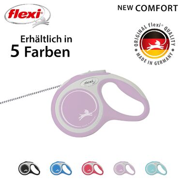 Розтягуваний поводок для собак Flexi з м'якою ручкою, різні довжини (3 м, 5 м, 8 м), для собак вагою до 20 кг, колір рожевий