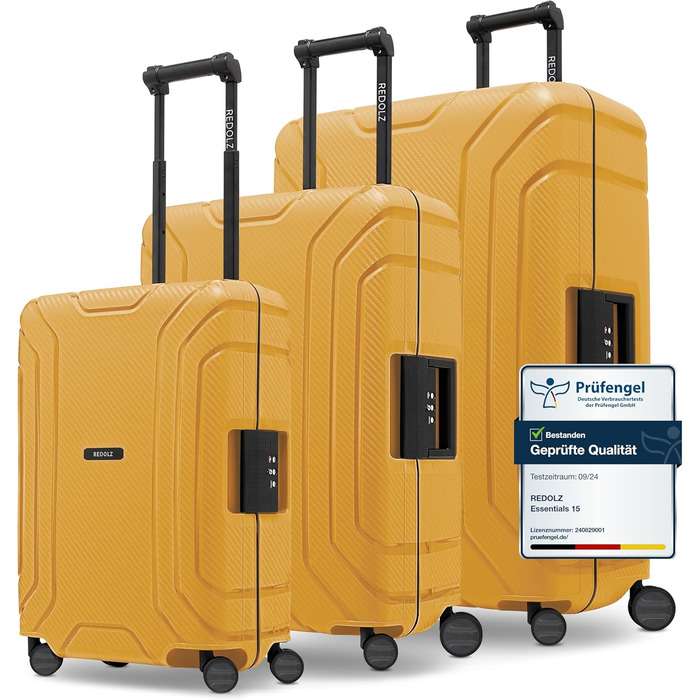 Набір валіз REDOLZ Essentials 15 (3 шт.) з поліпропілену, TSA-замок, 4 колеса, Dark Yellow