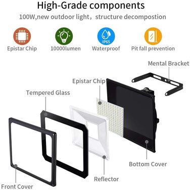 LED Floodlight Outdoor | Outdoor Floodlight | LED Spotlight Floodlight Floodlight Outdoor Spotlight Cool White | Super Bright 10000LM 6000K Cool White IP65 Waterproof Floodlight Wall Light for Garden Sports Field (100W, Warm White)