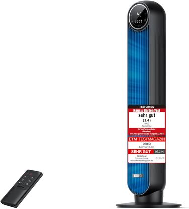 Дрео Turmventilator Nomad One: Тихий вентилятор з телепульта, 4 швидкості, 8 год таймер, білий/чорний