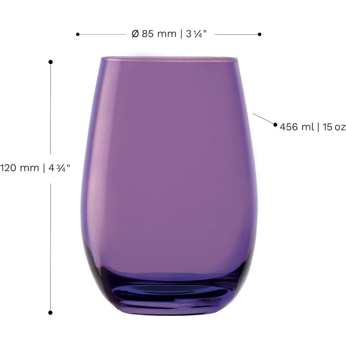 Stölzle Lausitz ELEMENTS Glasses 465 ml Purple I Drinking Glasses 6-Piece Set I Glass Set Dishwasher-Safe I High Impact Resistance I Universal Glasses as Water Glasses, Juice Glasses, Whiskey Glasses