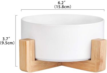Керамічна миска для корму для собак та котів з дерев'яною підставкою, 850 мл, білий колір