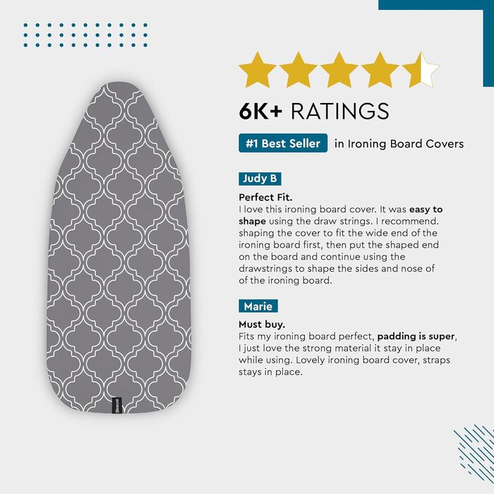 Чохол для прасувального столу Encasa XO з фетровою підкладкою 1 мм, посилений шнуром (підходить для стандартних прасувальних столів розміром 112x34 см), з тепловідбиваючим покриттям, з принтом - Сірі плитки M Сірі плитки