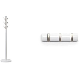 Umbra Flapper Coat Rack – Clothes Rack with 9 Fold-Down Hooks for Entryway and Office, Wood, White, 57.2 x 57.2 x 165.1 cm, White (White, Bundle of 3 Coat Hooks)