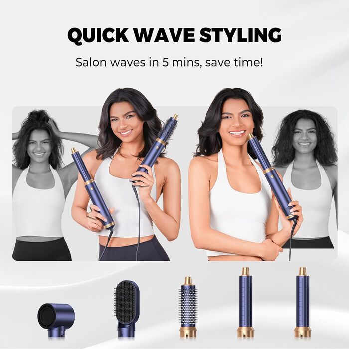 Фен-щітка 5 в 1 Airstyler Pro 1000W: об'єм, локони, догляд, негативні іони (Блакитний)