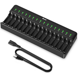 Зарядний пристрій BONAI для акумуляторів AA AAA з LED-індикатором, 16 слотів, універсальний, чорний