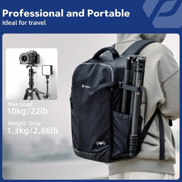 Карбоновий штатив для камери Fotopro 185,4 см, компактний дорожній трипід з кулягою, знімним моноподом, швидким роз'ємом та сумкою, витримує до 10 кг