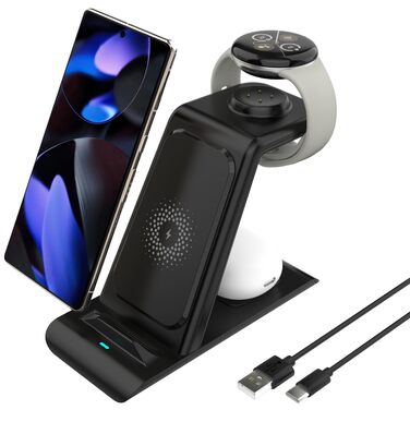 Бездротова зарядка SPGUARD для Google Pixel Watch 3/2/3 та Pixel Buds Pro2, 3-в-1, сумісна з Pixel 10/9/8/7