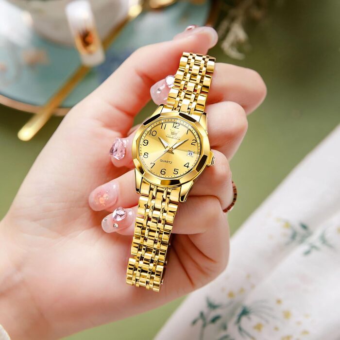 Годинник жіночий OLEVS з нержавіючої сталі, кварцовий, аналоговий, з датою, золотий, водонепроникний