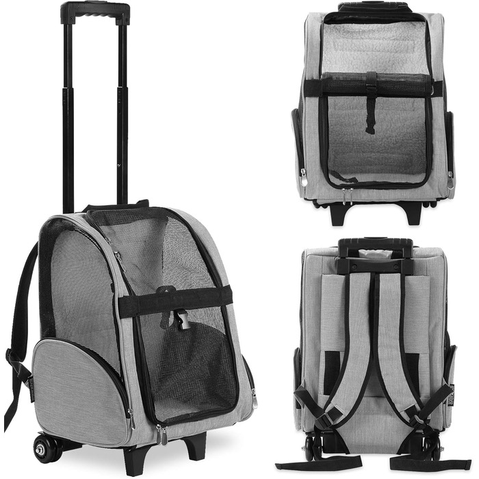 KOPEKS Deluxe рюкзак-переноска для тварин з подвійними колесами, середній, сірий (L 33 x B 30 x H 51 см)