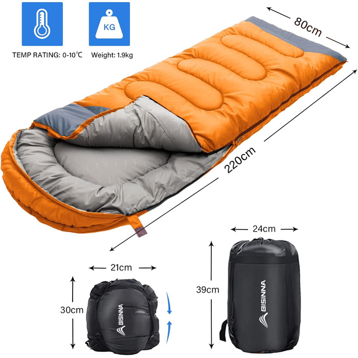 Сплячий мішок BISINNA 4 сезони, 1.9 кг, водонепроникний, для дорослих, кемпінг, туризм, поход