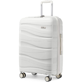 KONO Чемодан середнього розміру 65см з поліпропілену, з TSA замком, 65x46x26.5см (Крем-білий)