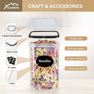 Набори контейнерів для зберігання GoMaihe (8 шт.) - герметичні, для продуктів та кормів для тварин, чорні