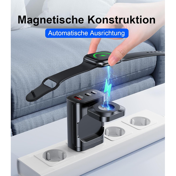 Зарядний пристрій 4-в-1 для Apple Watch та iPhone: 40W USB-C, швидка зарядка PD, сумісний з Apple Watch 10/9/8/7/6/Ultra/SE, iPhone 17/16/15 Pro Max, iPad, AirPods (білий)