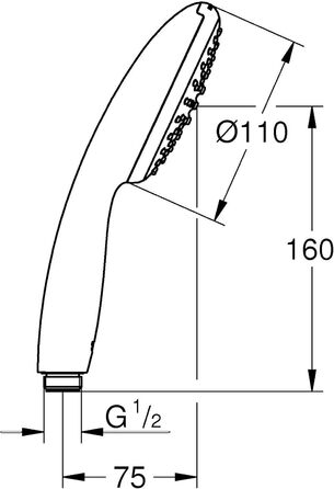 Душова лійка GROHE Vitalio 110, водозберігаюча, 8 л/хв, 1 струмінь, хромована, універсальний підключення, захисний силіконовий кільце