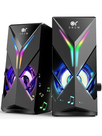 Комп'ютерні колонки OROW S201 з RGB підсвічуванням: 10W, USB, 3.5mm jack, для ПК, міні колонки, сучасний дизайн