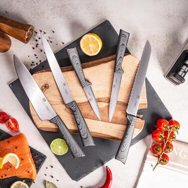 Набір ножів Karl Hausmann 5 предметів: ніж, підставка - кухонні ножі з нержавіючої сталі (сірий колір дерева)