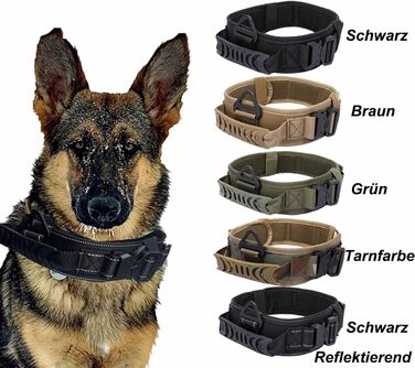 Тактичний нашийник для собак з контролем, 7 см, з двома пряжками, для великих собак (відбиваючий, чорний)