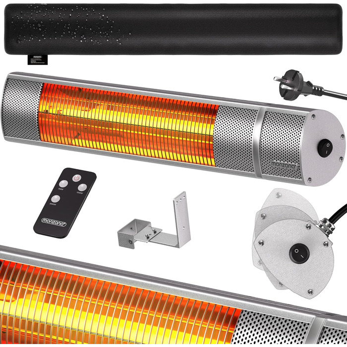 Інфрачервовий обігрівач MONZANA® MZH2000 Goldröhre 2000W з пультом керування, 3 режими, кут нахилу 90°, для тераси та вулиці