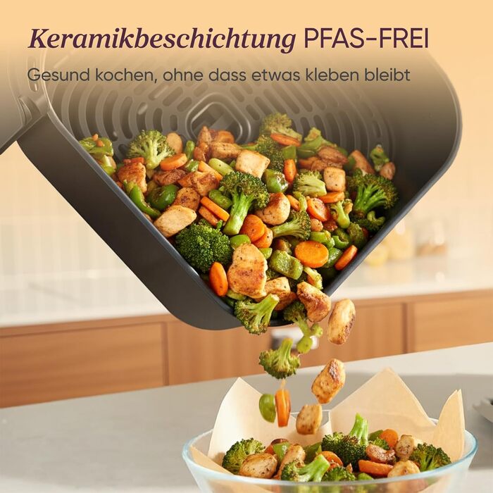 Фритюрниця Cosori Turboblaze з керамічним покриттям, 9-в-1, об'єм 6л, XXL, тихий DC мотор, 87 рецептів, колір: вугільний сірий