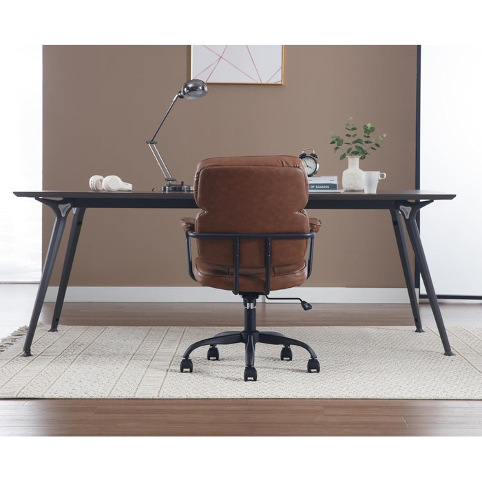 Офісний крісло з штучної шкіри, 360° обертання, регульована висота, ергономічний комп'ютерний стілець з підлокітниками для робочого кабінету/офісу/вітальні, Колір: Коричневий