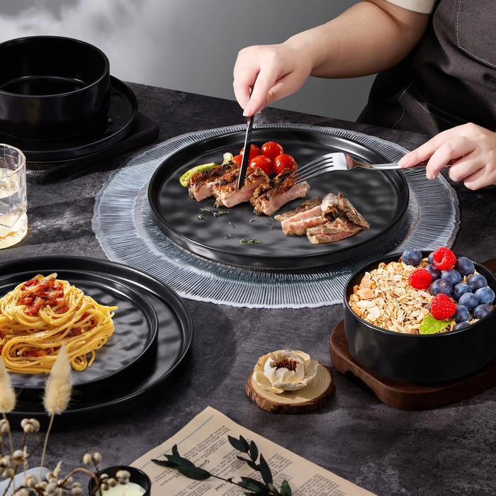 Набір керамічного посуду ONADER, 18 предметів, на 6 осіб, чорний