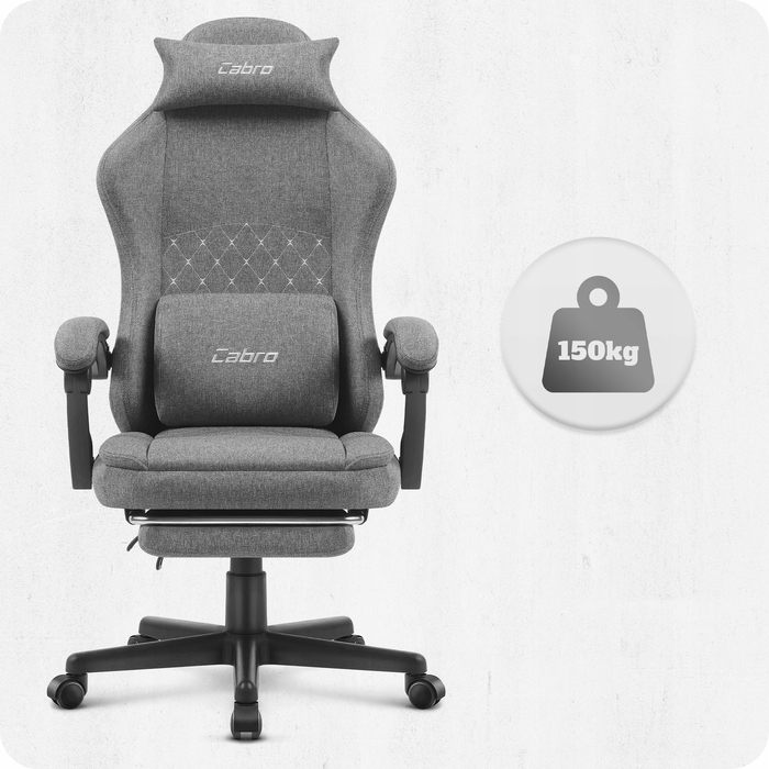Ігрове крісло Cabro C503 сіро-чорне з підніжкою та подушками