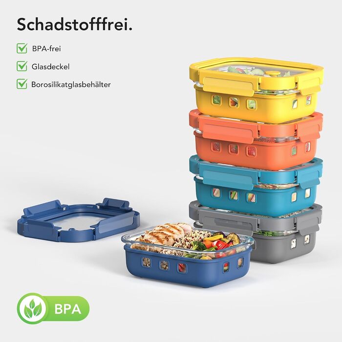 Скляні контейнери для зберігання їжі з кришками (набір) – Meal Prep, мікрохвильова піч, холодильник, посудомийна машина. Прозорі банки для кухні, офісу, сім'ї