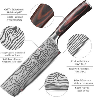 Японський ніж Sunnecko Santoku 17см - професійний кухонний ніж для приготування їжі (7 дюймів)
