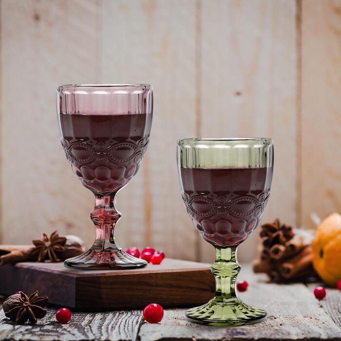 Joeyan 300ml Green Wine Glasses, Set of 4 Vintage Goblets with Cut Glass, Colored Wine Glass for Wine Juice Drinks, Red Wine Glasses White Wine Glasses Drinking Glasses with Stem, Dishwasher Safe