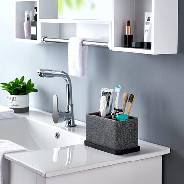 Органайзер для ванної кімнати ZCCZ: великий тримач для зубних щіток та чаша для косметики з гранітною текстурою