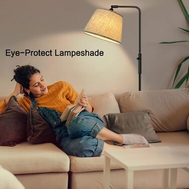 LED торшер Fortand з регулюванням яскравості, тканинний абажур, 3 колірні температури (3000K-6500K), поворотний та підлоговий вимикач
