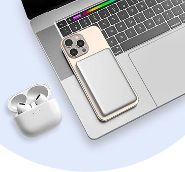 Power Bank JUOVI Магнітний Бездротовий 5000mAh 20W PD, Білий. Сумісний з MagSafe, iPhone 16/15, iWatch, AirPods.