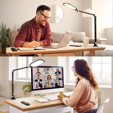 LED лампа настільна з регулюванням яскравості, захистом для очей, 3 режими, сенсорне управління, пам'ять, 15W, чорний (2 шт.)