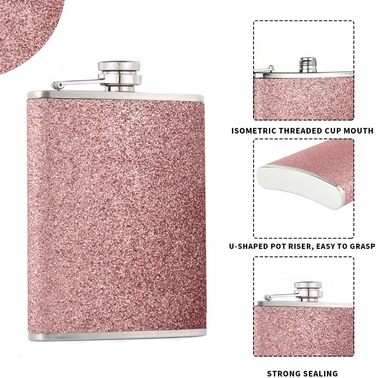 Сталевий фляж з нержавіючої сталі 304, 240 мл з воронкою - без витоку, стильний та портативний набір пляшок для чоловіків та жінок. Сталева фляга для віскі (колір: рожевий)