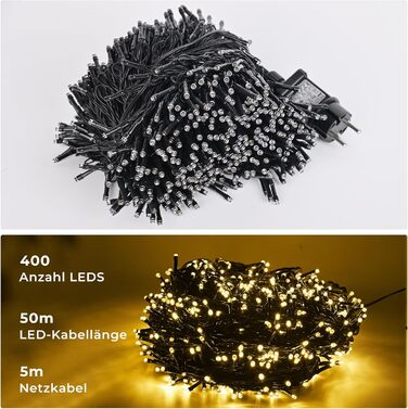 LED гірлянда 100 метрів, 800 LED, тепле світло для декору: Новий Рік, вечірка, сад, балкон. З таймером та пам'яттю