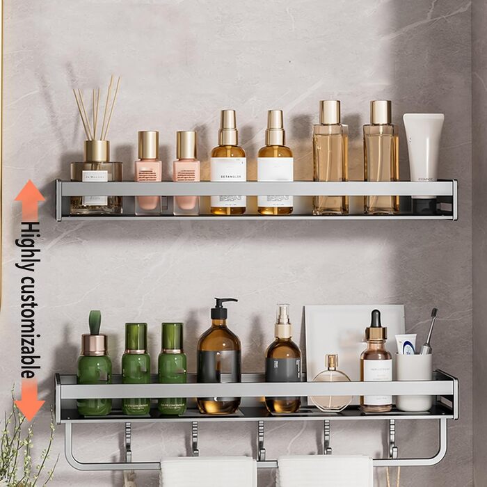 Настінна полиця для душу без свердління, сірий колір, 40x40 см. Організатор для ванної кімнати з великою місткістю та гачками